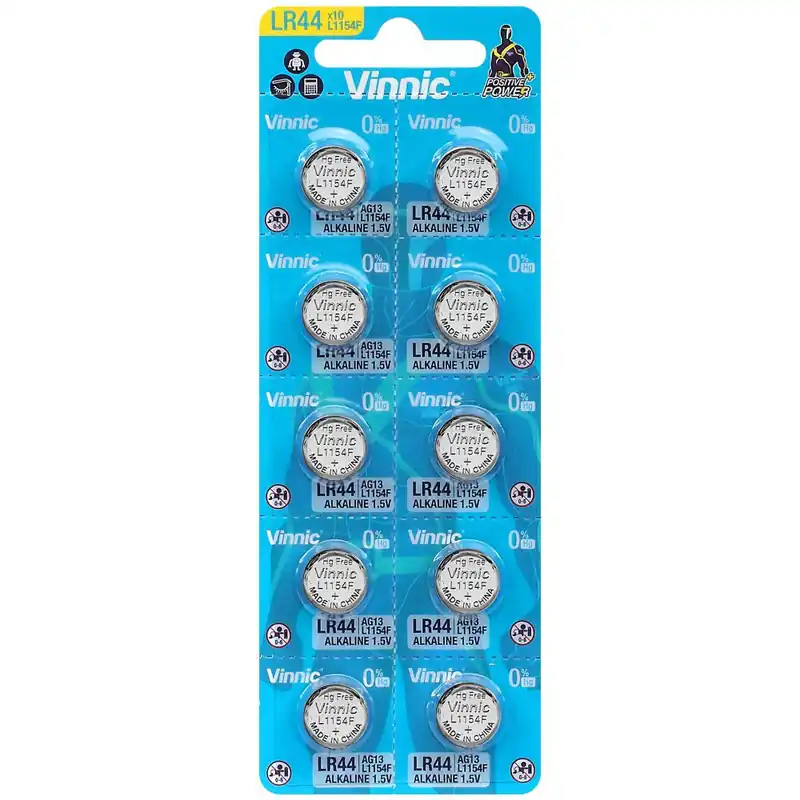 10 x VINNIC AG13 / 147 / LR44 / SR44W / 357 Alkaline Knopfzelle 1,5 V Kostenfreie Lieferung
