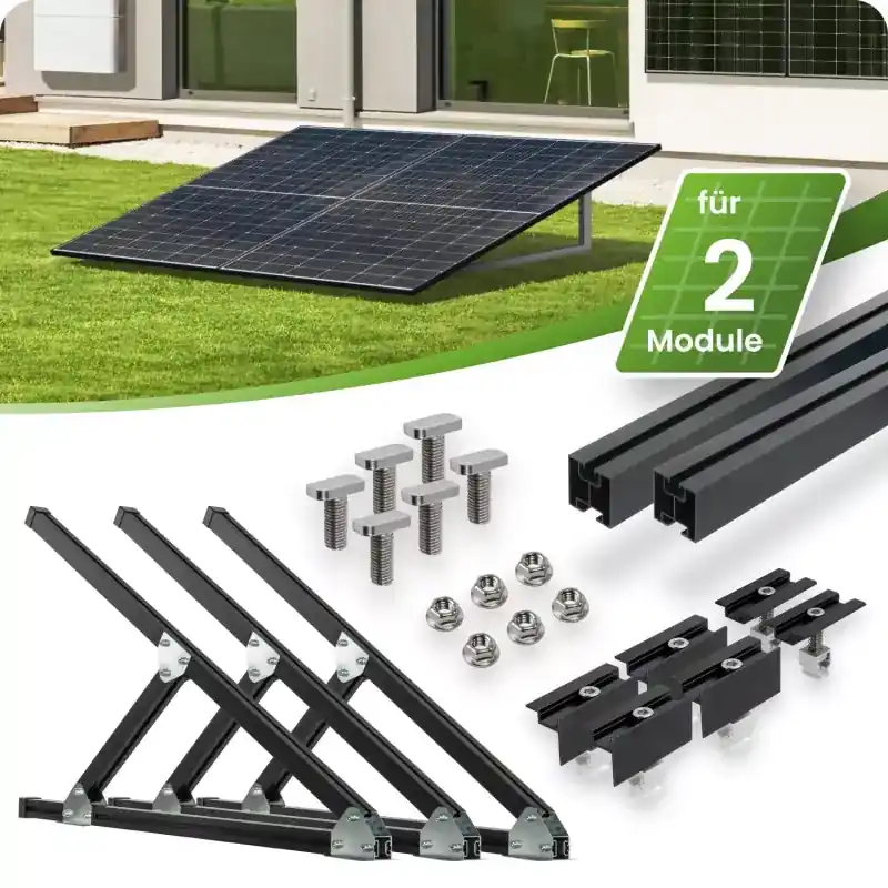 Garantierte Lieferung Schwarzes Flachdach- und Wand Montageset für 2 Module senkrechte Montage Photovoltaik Balkonkraftwerk Aufständerungsdreiecke - 30mm