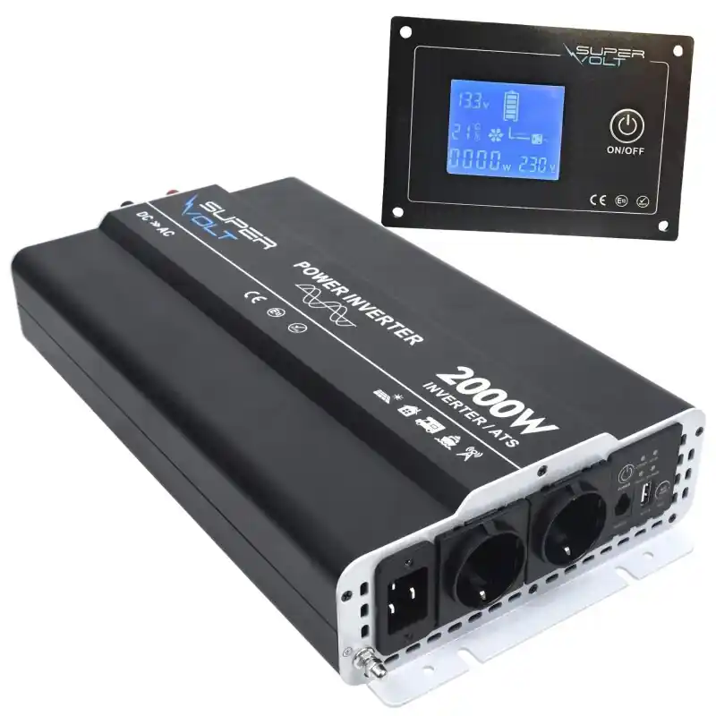 Supervolt 12V 2000W Reine Sinus Welle Wechselrichter mit Netzvorrang und FI-Schutz Mengenrabatt