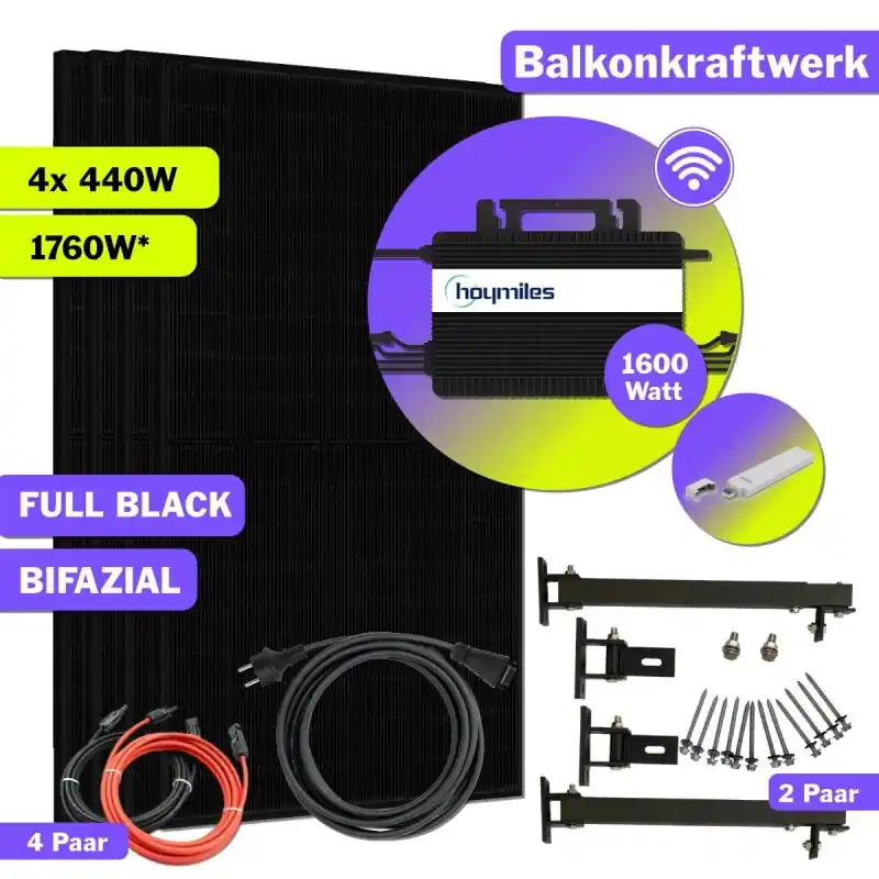 Knallerangebot 1760W Balkonkraftwerk Bifazial mit Hoymiles Inverter & Halterung PV Komplettset