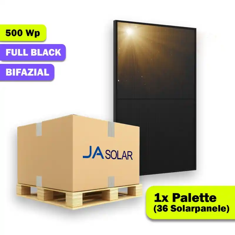 36x JA Solar JAM60D41-500/LB – 500 W Bifaziales Glas-Glas Solarmodule (Full Black) Kracherpreis