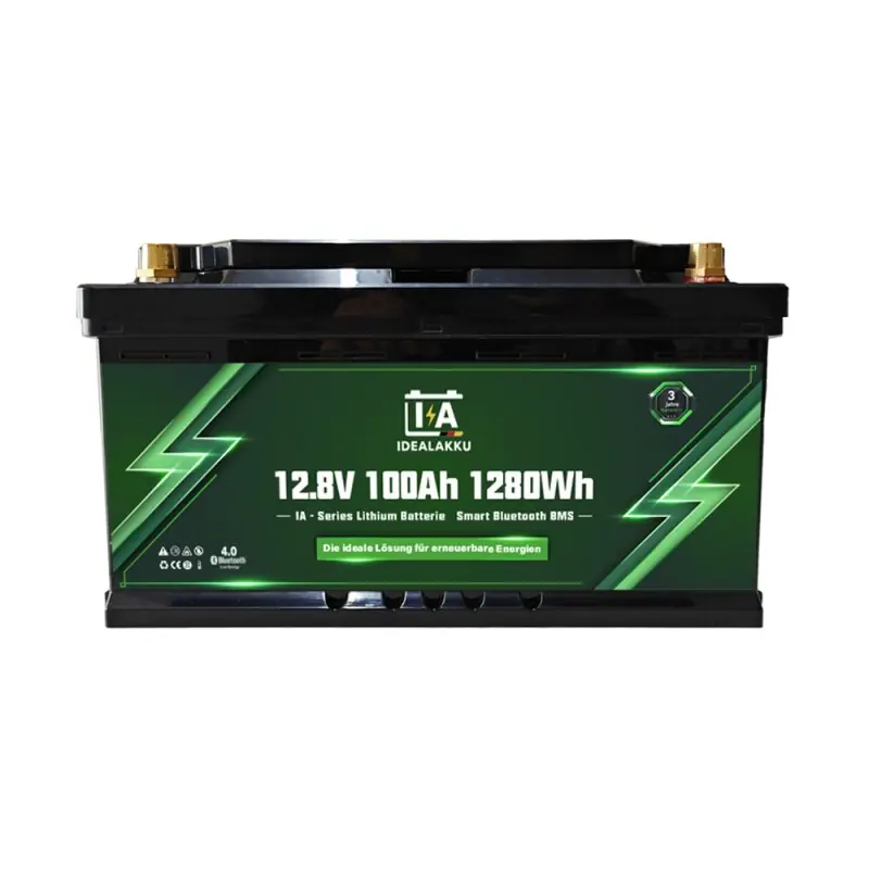 Mengenrabatt Idealakku IA-12-100 LiFePO4 Batterie 12,8V 100Ah mit Bluetooth & BMS – Lithium Versorgungsbatterie für Wohnmobil, Boot & Solar
