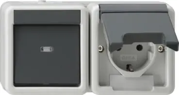 Begrenztes Angebot GIRA Aufputz System IP 44 Grau Wechselschalter+Steckdose Kombi waagerecht 417730