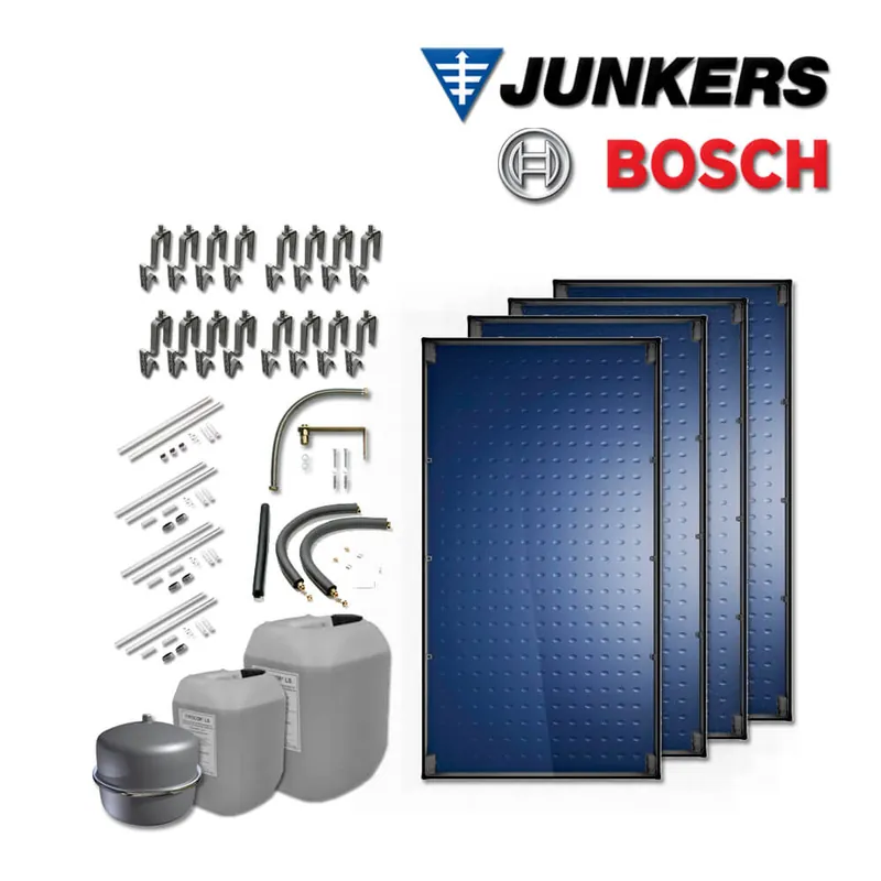 10,2m² Junkers Bosch Solaranlage SO7-CSW2 mit FT226-2V, Aufdach-Montageset Mengenrabatt
