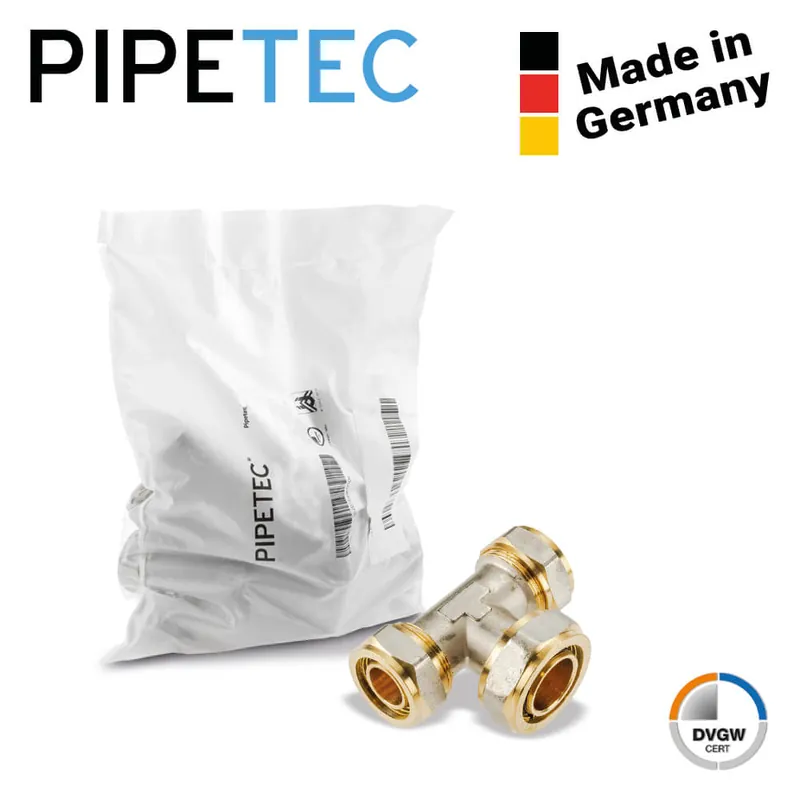 5 x Pipetec Schraub-T-Stück Mittelabgang erweitert 26x3 - 32x3 - 26x3 SFT263226 DVGW Markenprodukt