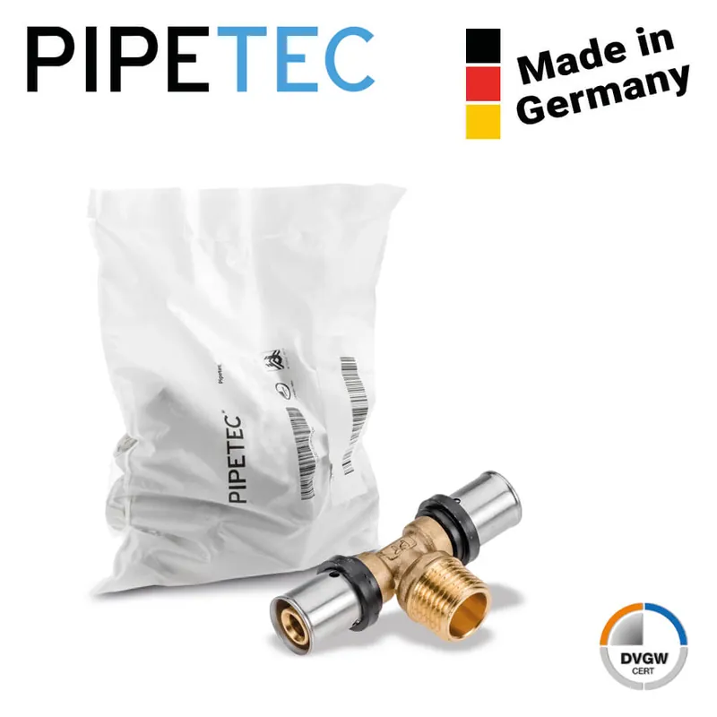 Sonderaktion 10 x Pipetec Press-T-Stück mit Außengewinde 16x2 - 1/2" - 16x2 PFTA160416, DVGW, TH+U