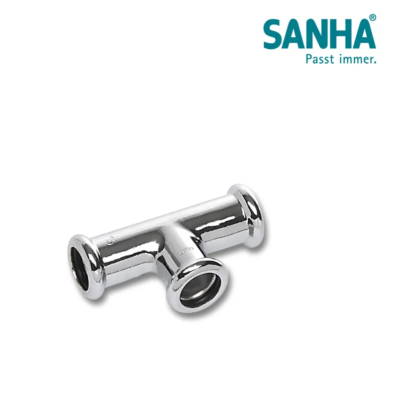 Zertifiziert SANHA Press Chrom T-Stück 18mm Cu-DHP Universal-Press verchromt EPDM DVGW W534