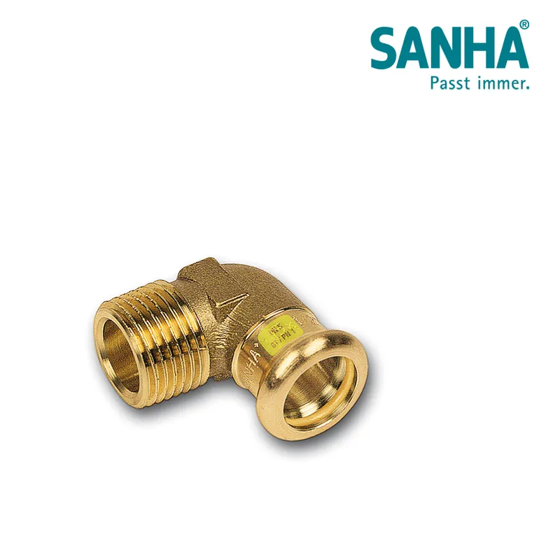 Zertifiziert SANHA Press Gas Winkel 90° 16x1/2", Press x AG, HNBR-Dichtring