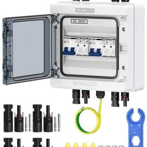 DC Überspannungsschutz PV Anlage 2 Strings Solar Anschlusskasten für 2 - 600W Solarmodule Balkonkraftwerk, DC Trennschalter 40A 1000V Weltweiter Versand