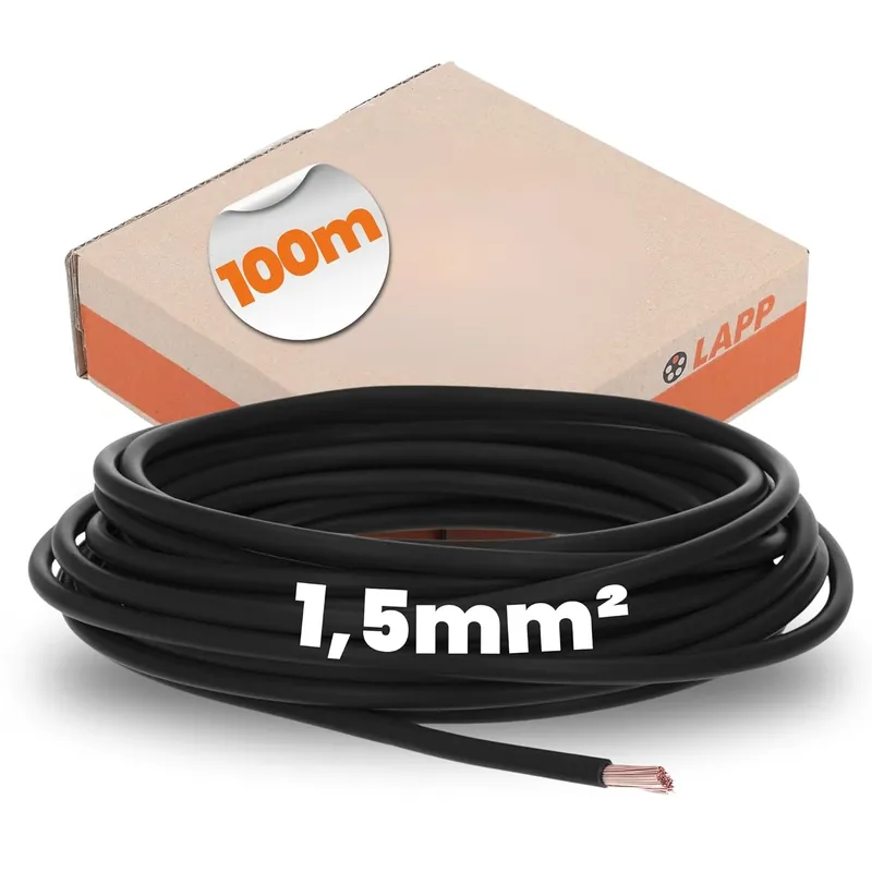 Sichere Zahlung 100 Meter Lapp 4520011 H07V-K 1,5 mm² schwarz I Verdrahtungsleitung I Aderleitung flexibel I PVC Einzelader I Litze 1,5mm2 I Verdrahtung