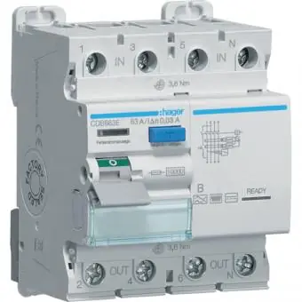 Garantierte Lieferung Hager CDB663E, FI-Schutzschalter, 10kA, 63A, 30mA, Typ B, 4-polig