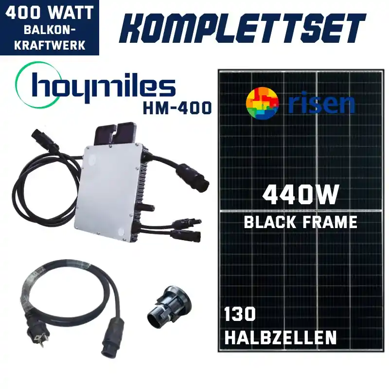 Balkonkraftwerk 400W Single Set 440Wp – Effizient Hoymiles HM-400 + 440W Risen-Solarmodul Jetzt Kaufen