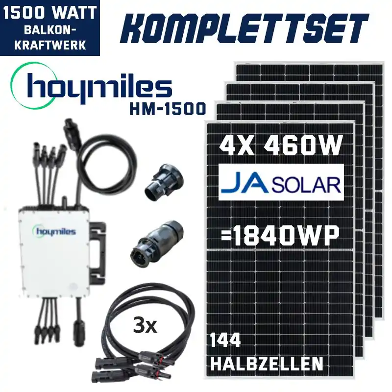 Balkonkraftwerk 1500W Set 1840Wp – JA Hoymiles HM-1500 + 4x 460W JA-Solarmodul Bestseller