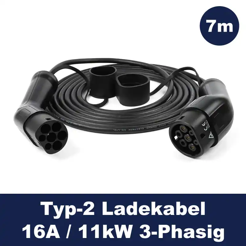 Sichere Zahlung Ladekabel Typ2 Basic – 16A – 11kW – 3-Phasig – 7m