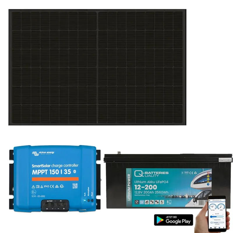 Neu Inselanlage PV 400Wp 12V mit 2,4kWh Lithium LiFePO4 Speicher