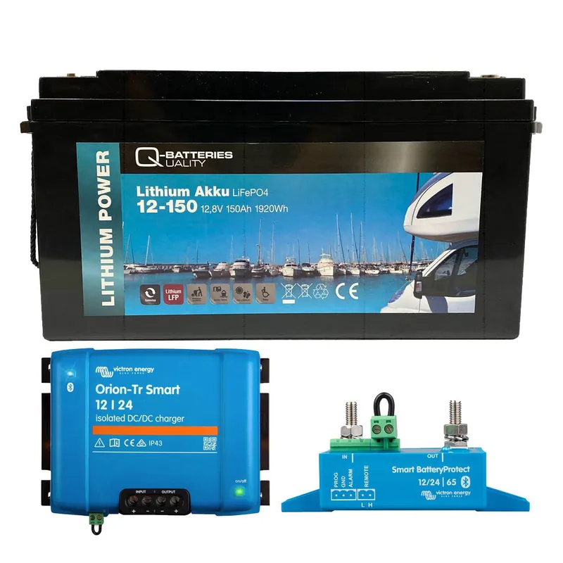 Geprüft Camper Autark Starter - Q-Batteries Lithium Akku 12,8V 150Ah + Victron Orion-Tr 12/12-10A DC/DC