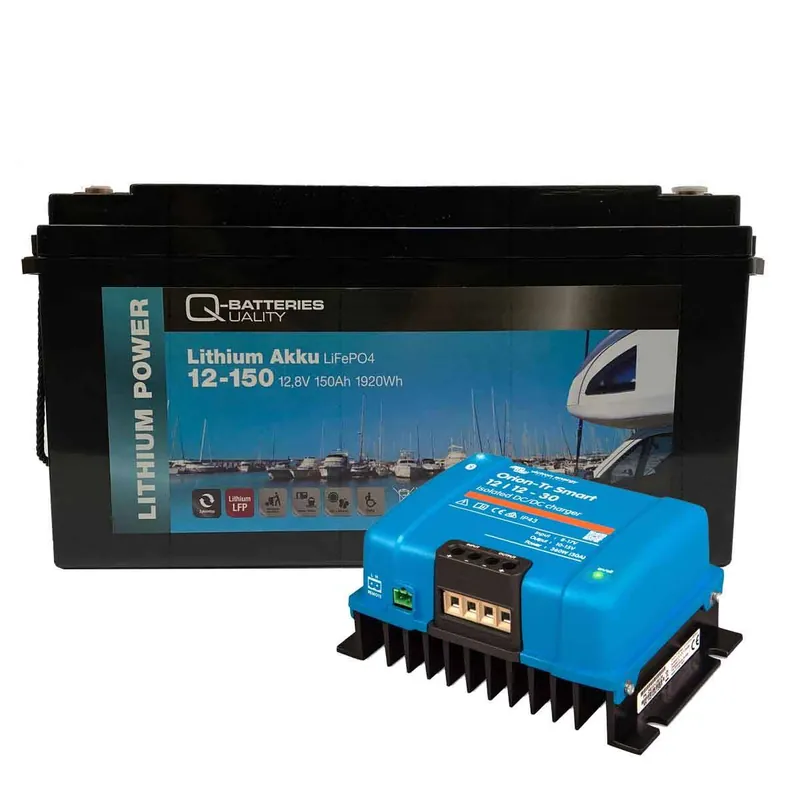 Zertifiziert Ladebooster Set- Q-Batteries LiFePO4 12,8V 150 Ah + Victron Orion-Tr Smart 12/12-30A Ladebooster